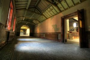 Female, central corridor.  It would be outside these doors that the chosen male patients would queue for the weekly dance